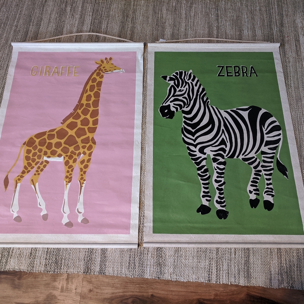 Pottery Barn Kids Pink and Green Animal Wall Art
